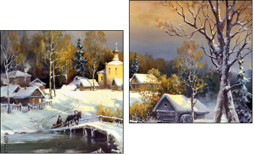 Rural landscape, oil on a canvas - Two-piece canvas, Diptych