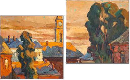 Kind on city, oil on a canvas - Two-piece canvas, Diptych