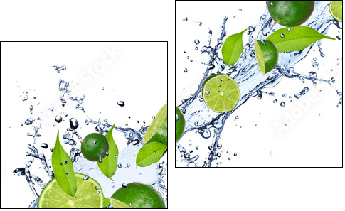 Limes falling in water splash, isolated on white background - Two-piece canvas, Diptych