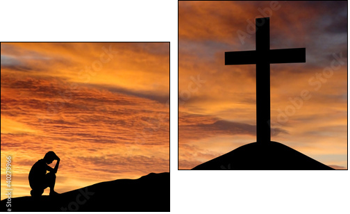 Silhouette of a man sitting regretting his sins - Two-piece canvas, Diptych