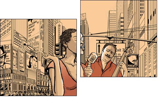 jazz singer and doublle bass - Two-piece canvas, Diptych