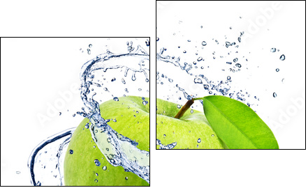 Green apple with water splash, isolated on white background - Two-piece canvas, Diptych