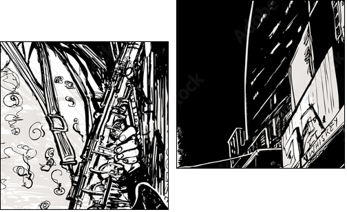 saxophonist playing saxophone in a street - Two-piece canvas, Diptych