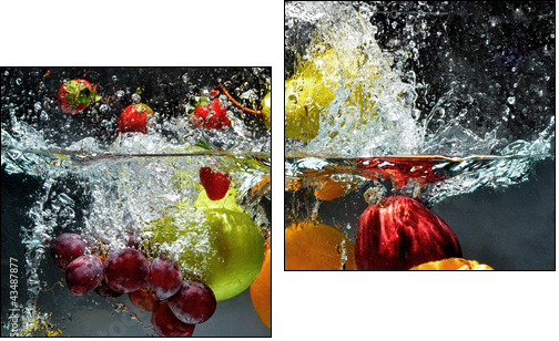Fruit and vegetables splash into water - Two-piece canvas, Diptych