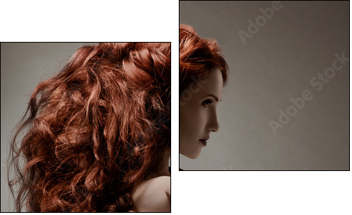 Beautiful woman with curly hairstyle against gray background - Two-piece canvas, Diptych