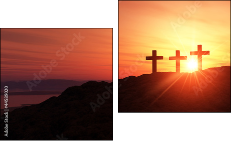 3 Kreuze am HÃ¼gel bei Sonnenuntergang - Two-piece canvas, Diptych