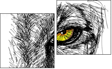 Hand drawn Sketch of a lion looking intently at the camera - Two-piece canvas, Diptych