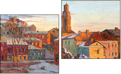the city landscape of Vitebsk drawn with oil on a canvas - Two-piece canvas, Diptych