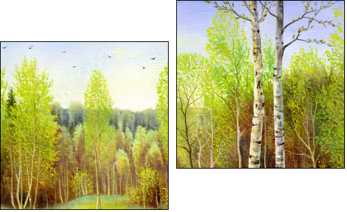 autumn landscape, canvas, oil - Two-piece canvas, Diptych