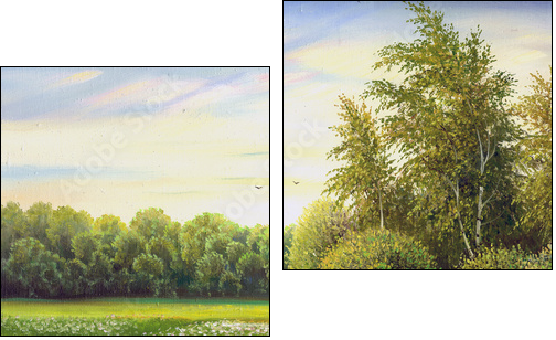 beautiful summer landscape, canvas, oil - Two-piece canvas, Diptych
