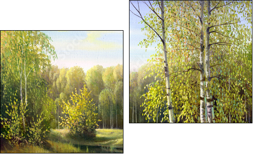 autumn landscape, canvas, oil - Two-piece canvas, Diptych