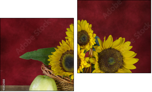 Still life with sunflowers and apples - Two-piece canvas, Diptych