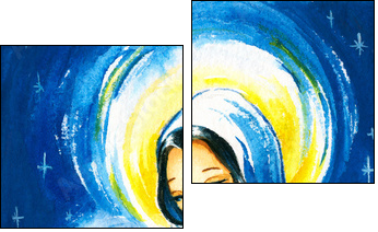 Nativity sceneMary with the young Jesus in her arms.Watercolors. - Two-piece canvas, Diptych