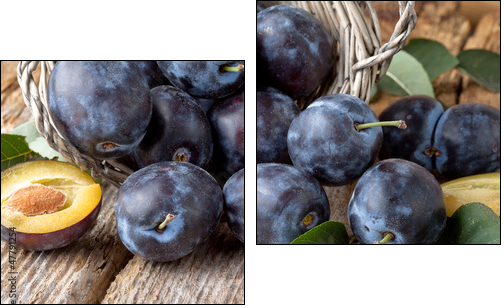 group of fresh plums on wood  background - Two-piece canvas, Diptych