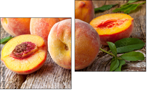 fresh peaches on wood  background - Two-piece canvas, Diptych