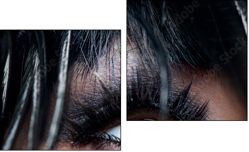Smokey Eyes Make-up close-up. Black Eyeshadow - Two-piece canvas, Diptych
