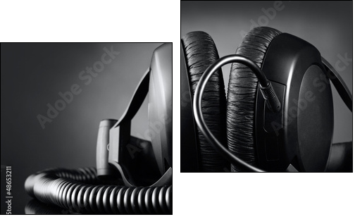 Modern headphones over dark background - Two-piece canvas, Diptych