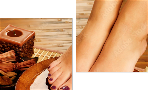 female feet at spa salon on pedicure procedure - Two-piece canvas, Diptych
