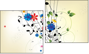 Floral musical background with notes - Two-piece canvas, Diptych
