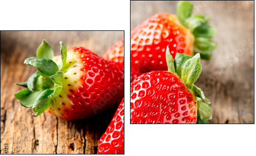 Strawberry over Wooden Background. Strawberries close-up - Two-piece canvas, Diptych