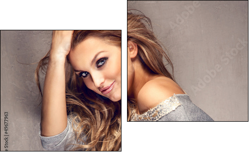 Portrait of beautiful blonde girl with long hair - Two-piece canvas, Diptych