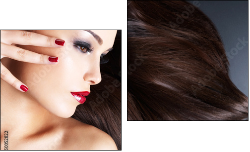 Beautiful woman with long brown straight hairs - Two-piece canvas, Diptych