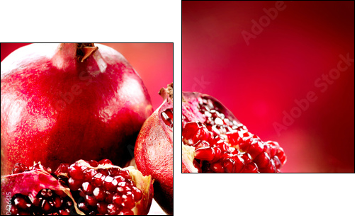 Pomegranates over Red Background. Organic Bio fruits - Two-piece canvas, Diptych