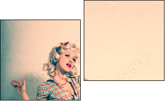 Stylish blonde. Pin-up girl. American style - Two-piece canvas, Diptych