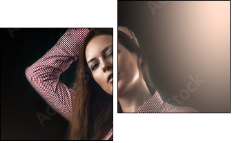 Young sexy woman wearing shorts - Two-piece canvas, Diptych