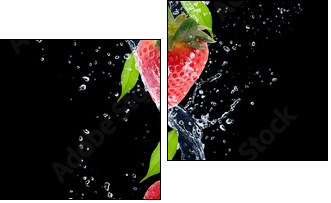 Strawberries in water splash, isolated on black background - Two-piece canvas, Diptych