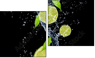 Limes in water splash, isolated on black background - Two-piece canvas, Diptych