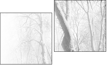 Red benches in the fog in winter - Two-piece canvas, Diptych