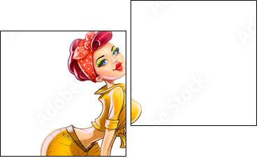 girl auto mechanic pump wheel illustration isolated on white - Two-piece canvas, Diptych