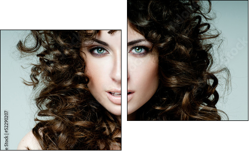 beautiful brunette with curly hair - Two-piece canvas, Diptych