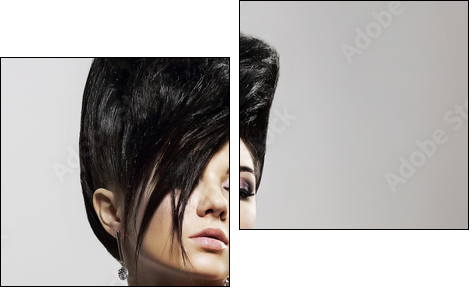 Updo Hair. Woman with Trendy Hairstyle with Diamond Earrings - Two-piece canvas, Diptych