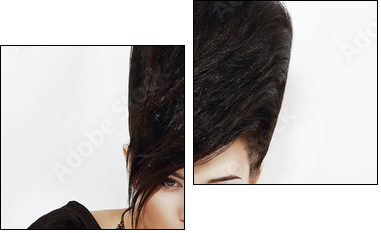 Updo Hair. Woman with Trendy Hairstyle with Diamond Earrings - Two-piece canvas, Diptych