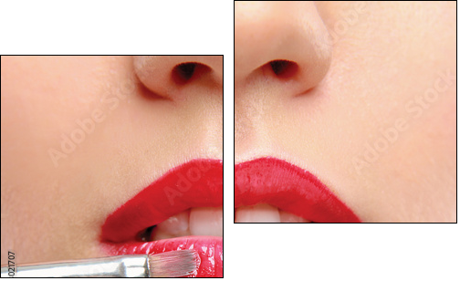 Woman's lips holding make up brush - Two-piece canvas, Diptych