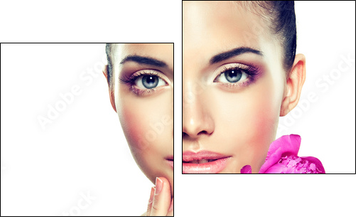 Beauty Portrait. Beautiful Spa Woman Touching her Face - Two-piece canvas, Diptych