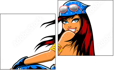 Sexy Squatting Biker Girl - Two-piece canvas, Diptych