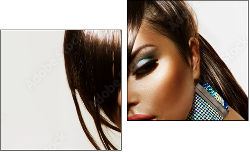 Fashion Beauty Girl. Stylish Haircut and Makeup - Two-piece canvas, Diptych