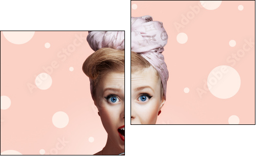 Beautiful young sexy pin-up girl with surprised expression - Two-piece canvas, Diptych