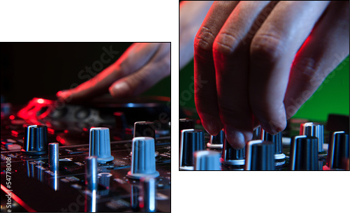 DJ at work. Close-up of DJ hands making music - Two-piece canvas, Diptych