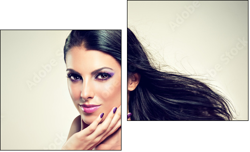 Beautiful brunette with long hair flying - Two-piece canvas, Diptych