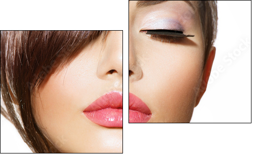Hairstyle. Beauty Model Girl Portrait with Perfect Makeup - Two-piece canvas, Diptych