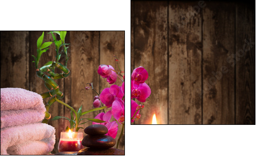 massage - bamboo - orchid, towels, candles stones - Two-piece canvas, Diptych