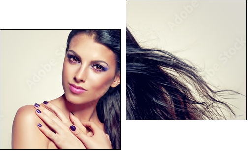 Beautiful brunette with long hair flying - Two-piece canvas, Diptych
