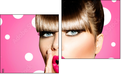 Surprised Woman with open Mouth. Pin up Girl - Two-piece canvas, Diptych