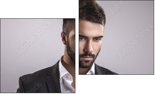 Elegant young handsome man. Studio fashion portrait. - Two-piece canvas, Diptych