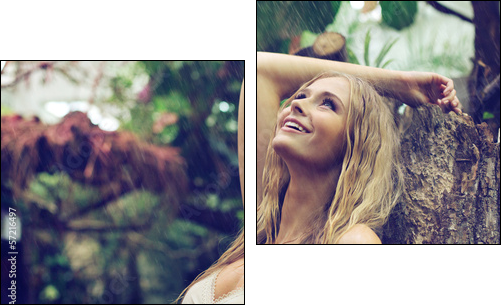 Amazing woman enjoying warm rain - Two-piece canvas, Diptych