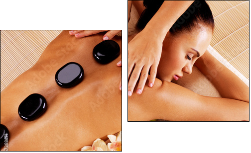 Adult woman having hot stone massage in spa salon - Two-piece canvas, Diptych
